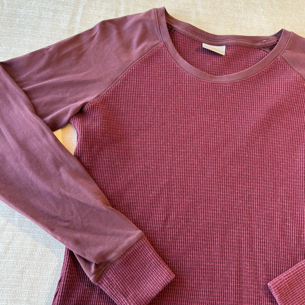 Columbia Womens XL Burgundy Waffle Knit Thermal Long Sleeve Raglan Top XK0703